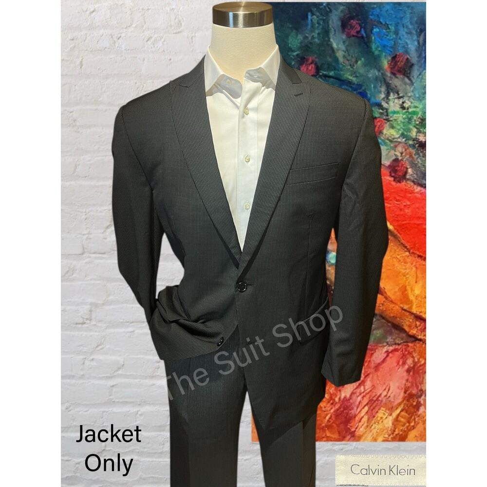 Calvin Klein 44L Mens Blazer Charcoal Gray Micro Stripe Sport Jacket